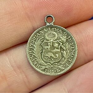 1/5 sol 1895 Peru sterling silver coin charm/pendant
